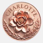 3Dフェイクラグジュアリーバラ金ゴールド牡丹とローレルリース ラウンドシール (正面)