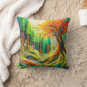 3Dフェイク刺繍アトモダンールフォレストランドスケープ クッション (ブランケット)