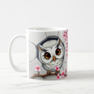 3Dフクロウ 壁の穴 マグカップラッピングデザイン コーヒーマグカップ
