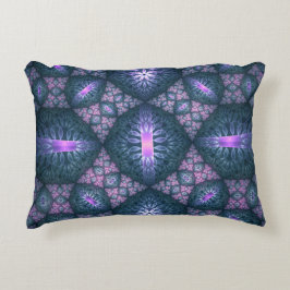 3Dフラクタルアートパターンターコイズ紫ピンク アクセントクッション