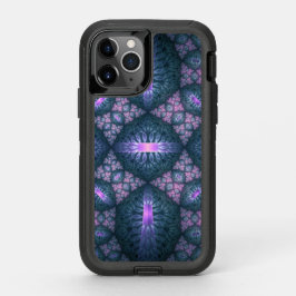 3Dフラクタルアートパターンターコイズ紫ピンク オッターボックスディフェンダーiPhone 11 PROケース