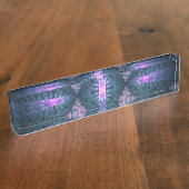 3Dフラクタルアートパターンターコイズ紫ピンク デスクネームプレート (側面)