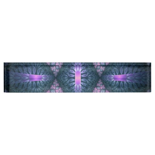 3Dフラクタルアートパターンターコイズ紫ピンク デスクネームプレート (正面)