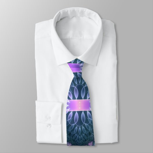 3Dフラクタルアートパターンターコイズ紫ピンク ネクタイ (タイ)
