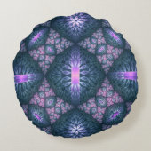 3Dフラクタルアートパターンターコイズ紫ピンク ラウンドクッション (裏面)