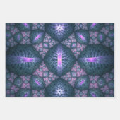 3Dフラクタルアートパターンターコイズ紫ピンク ラッピングペーパーシート (正面2)