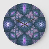 3Dフラクタルアートパターンターコイズ紫ピンク ラージ壁時計 (正面)
