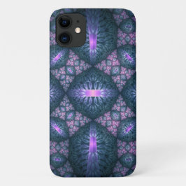 3Dフラクタルアートパターンターコイズ紫ピンク iPhone 11 ケース