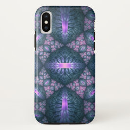 3Dフラクタルアートパターンターコイズ紫ピンク iPhone XSケース
