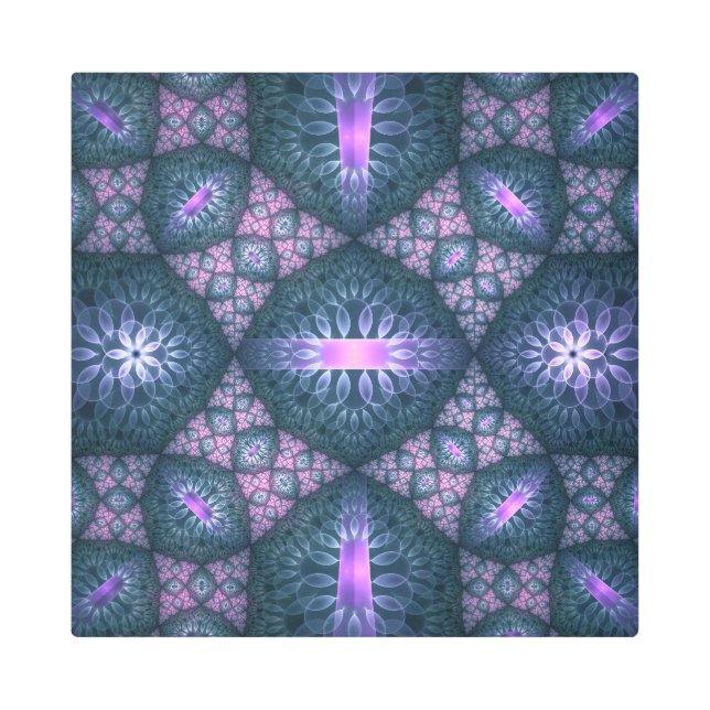 3Dフラクタルアート抽象芸術パターンブルーパープルピンク メタルプリント (正面)