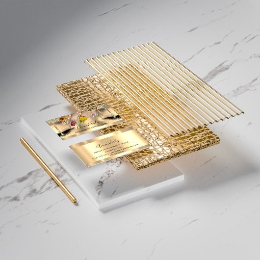 3Dフレームグリッターメイクアップイベントプランナーブラック金ゴールド 名刺