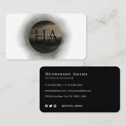 3Dブラックとゴールデンウォーターのカラーモノグラムのロゴ 名刺 (正面/裏面)