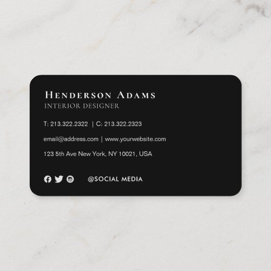 3Dブラックとゴールデンウォーターのカラーモノグラムのロゴ 名刺 (裏面)