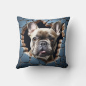 3Dブルフランスのドッグ割れ穴の青い壁 クッション (裏面)