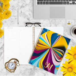 3Dブルーパープル金ゴールドモノグラム液化抽象芸術 プランナー手帳