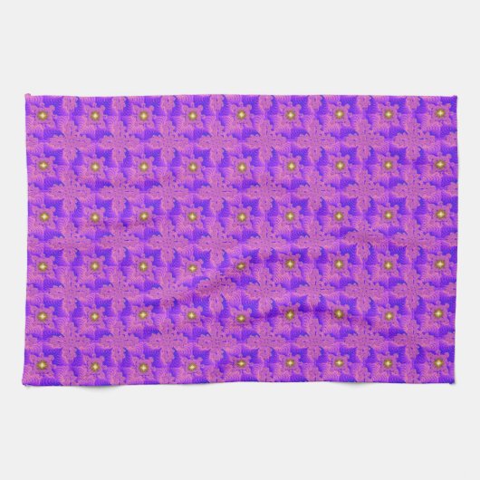 3Dブルーピンクの花Artdeco キッチンタオル (横)