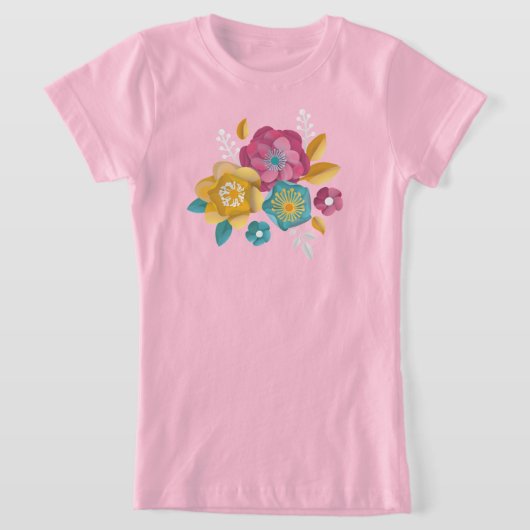 3Dブルーミングフラワーサークルブーケ紙 Tシャツ (レイダウン)