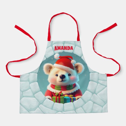 3Dベアークリスマスキッズパーソナライズされた エプロン (正面)