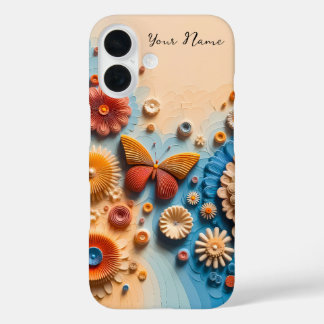 3Dペーパーアートの蝶と花 iPhone 16ケース