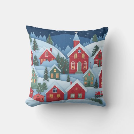3Dペーパーカットクリスマスビレッジ クッション (正面)