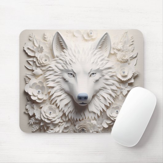 3Dホワイトウルフ マウスパッド (マウス)