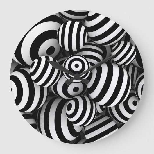 3Dホワイトボール黒い線 ラージ壁時計 (正面)