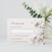 3Dホワイトローズ ワイルドフラワーズ ウェディング 出欠カード (スタンド正面)