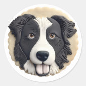 3Dボーダーコリー犬インスパイアデザイン ラウンドシール (正面)