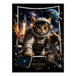 3Dポップアップポスター 光沢仕上げ スペースエクスプローラーの猫 ポスター