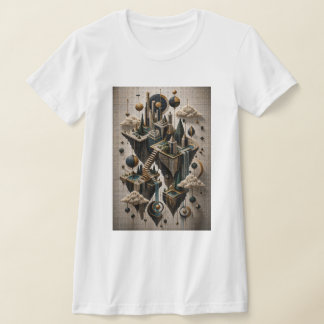 3Dマイクロモザイクの幾何学的な浮遊領域 Tシャツ