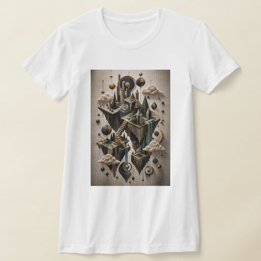3Dマイクロモザイクの幾何学的な浮遊領域 Tシャツ (レイダウン)