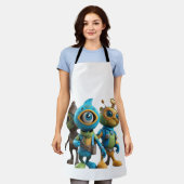 3DマンガをテーマにしたTシャツ – よくはしゃぐ & 鮮やか Desi エプロン (着用した状態)