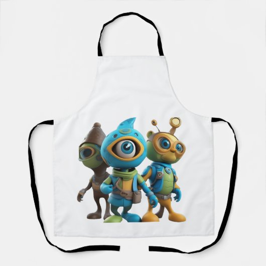 3DマンガをテーマにしたTシャツ – よくはしゃぐ & 鮮やか Desi エプロン (正面)