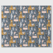 3Dマンガグレー&イエローホースとサボテンテーマ ラッピングペーパー (フラット)