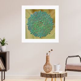 3Dマンダラ瞑想ヨガカラフル背景 ポスター