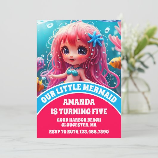 3Dマーメイドアンダーザシー誕生日 招待状 (スタンド正面)