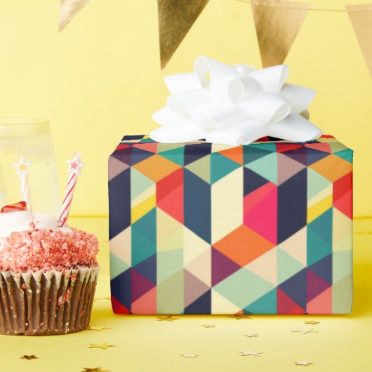 3Dミッドセンチュリー幾何モダンパターンカラフル ラッピングペーパー (誕生日パーティー)