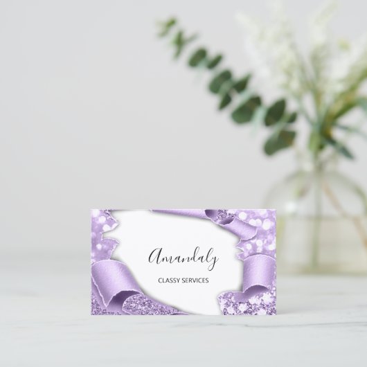 3Dメイクアップイベントプランナー紫バイオレットグリッター 名刺 (スタンド正面)