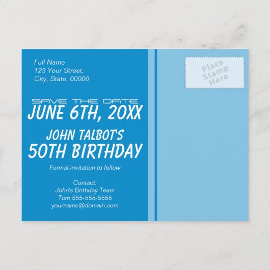 3Dメガネ50誕生日日付の保存 案内ポストカード (裏面)