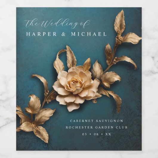 3dメタリック花結婚パーソナライズされた類 ワインラベル (シングルラベル)