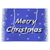 3Dメリークリスマスの青フロスト ラージペーパーバッグ (正面)