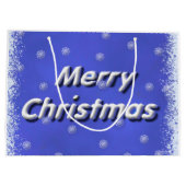 3Dメリークリスマスの青フロスト ラージペーパーバッグ (裏面)