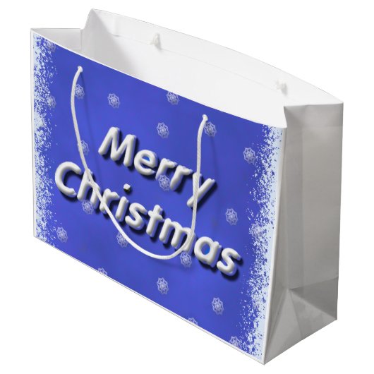 3Dメリークリスマスの青フロスト ラージペーパーバッグ (裏面アングル)