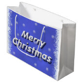 3Dメリークリスマスの青フロスト ラージペーパーバッグ (正面アングル)