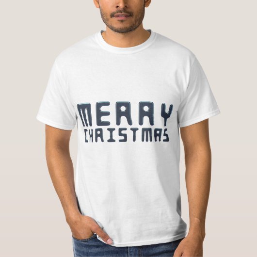 3Dメリークリスマスブルー文字デザイン Tシャツ (正面)