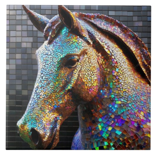 3Dモザイク馬の頭部像 タイル (正面)