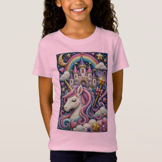 3Dモザイク ユニコーンの城 Tシャツ