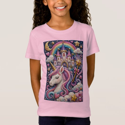 3Dモザイク ユニコーンの城 Tシャツ (正面)