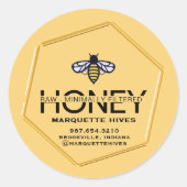 3Dモダン六角形とスタイル化されたミツバチ生の蜂蜜 ラウンドシール (正面)