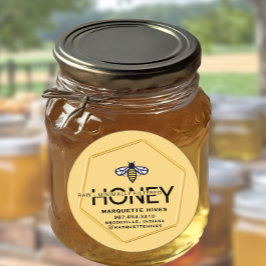 3Dモダン六角形とスタイル化されたミツバチ生の蜂蜜 ラウンドシール